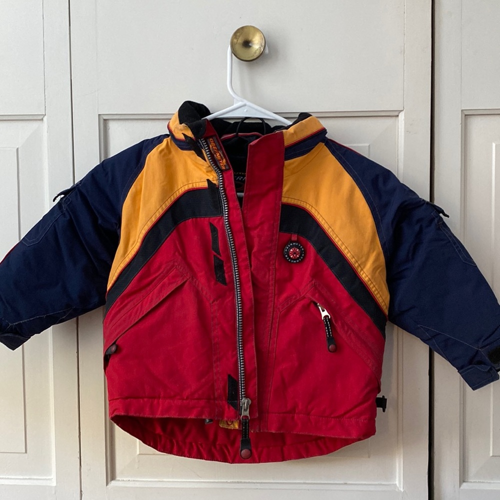 Obermeyer little boys snow ski winter jacket! Orange red and navy